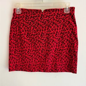 Red leopard print mini skirt